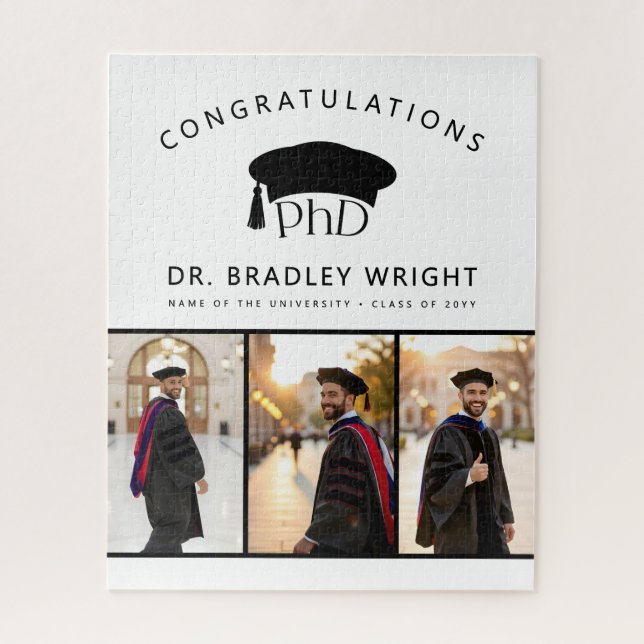 Custom PhD Doctoral Hat Doctoral Degree Graduation Jigsaw Puzzle (Vertical)