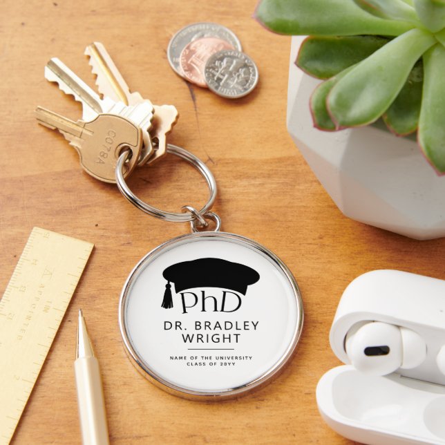 Custom PhD Doctoral Hat Doctoral Degree Graduation Keychain (Desk)