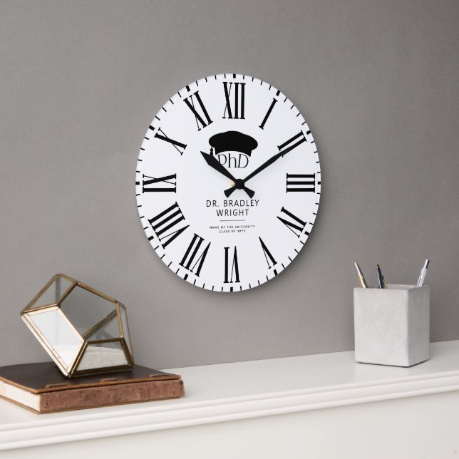 Custom PhD Doctoral Hat Doctoral Degree Graduation Large Clock (Office)