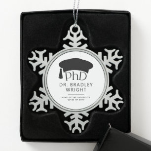 Custom PhD Doctoral Hat Doctoral Degree Graduation Snowflake Pewter Christmas Ornament