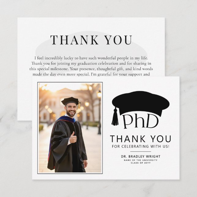 Custom PhD Doctoral Hat Doctoral Degree Graduation Thank You Card (Front/Back)