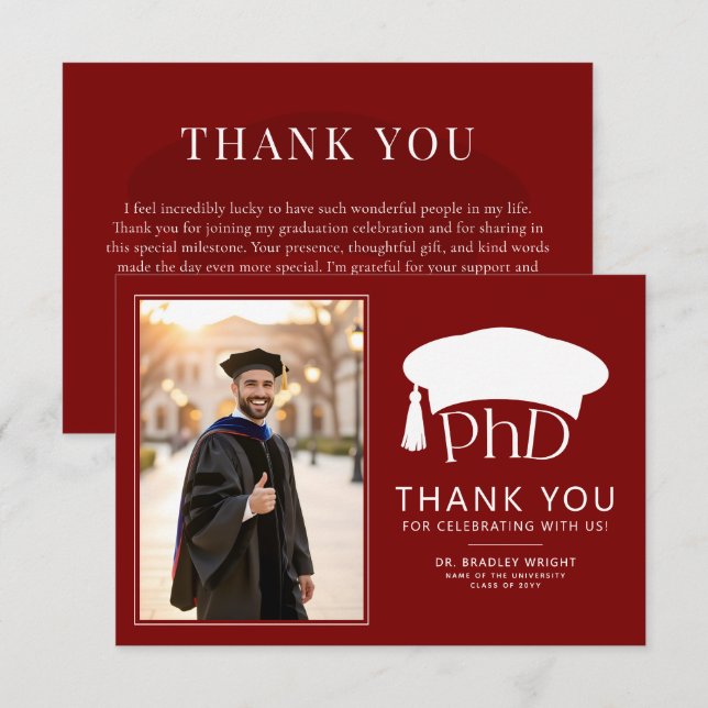 Custom PhD Doctoral Hat Doctoral Degree Graduation Thank You Card (Front/Back)