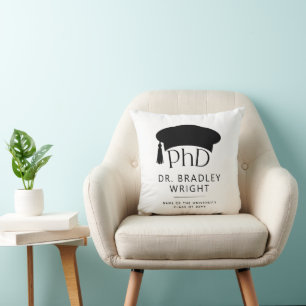 Custom PhD Doctoral Hat Doctoral Degree Graduation Throw Pillow