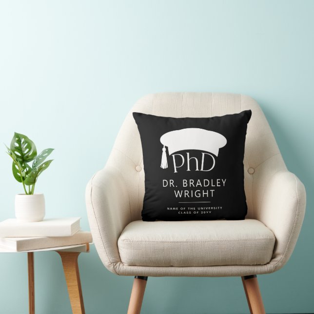 Custom PhD Doctoral Hat Doctoral Degree Graduation Throw Pillow (Chair)