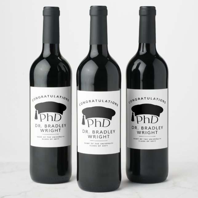 Custom PhD Doctoral Hat Doctoral Degree Graduation Wine Label (Bottles)
