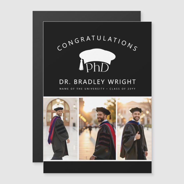 Custom PhD Hat Doctoral Graduation Magnetic Card  (Front/Back)
