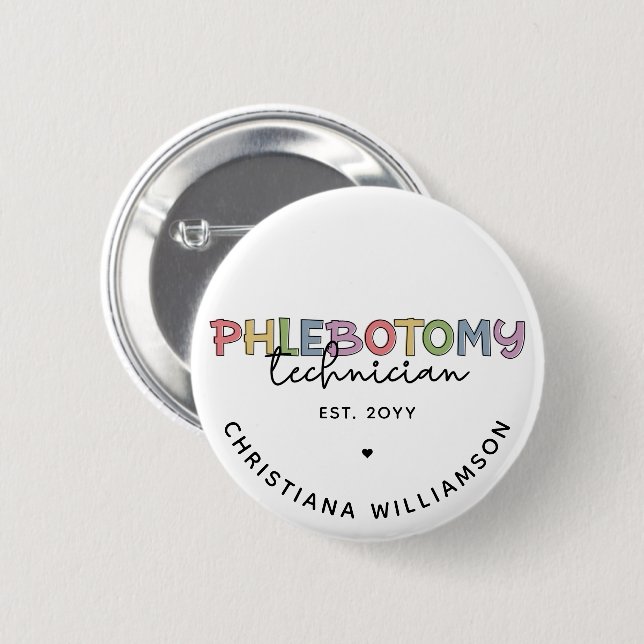 Custom Phlebotomy Technician PBT Phlebotomy Tech 2 Inch Round Button (Front & Back)