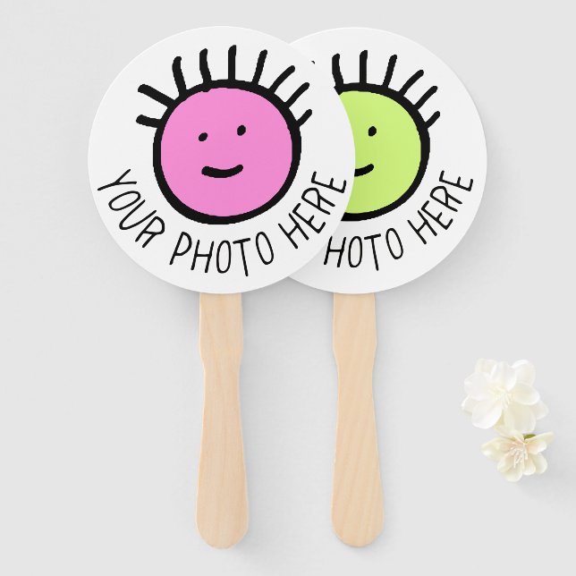 Custom Photo 10 x ROUND HAND FANS, FAVORS Template Fan (Front and Back)