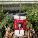 Custom Photo 16th Happy Birthday Personalized Red Acrylic Tumbler<br><div class="desc">Customize the celebration text with your appropriate message for any occasion. Replace placeholder photograph with your photo. Fill in the template fields, remove text or click customize to select a font style, size, and colour you prefer. Your photo will appear with the rough edge as seen here. A fun gift...</div>