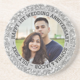 Custom Photo 1st Anniversary Coaster