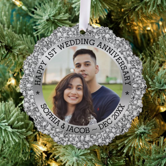Custom Photo 1st Anniversary Wedding Anniversary  Ornament Card (Insitu (Tree))