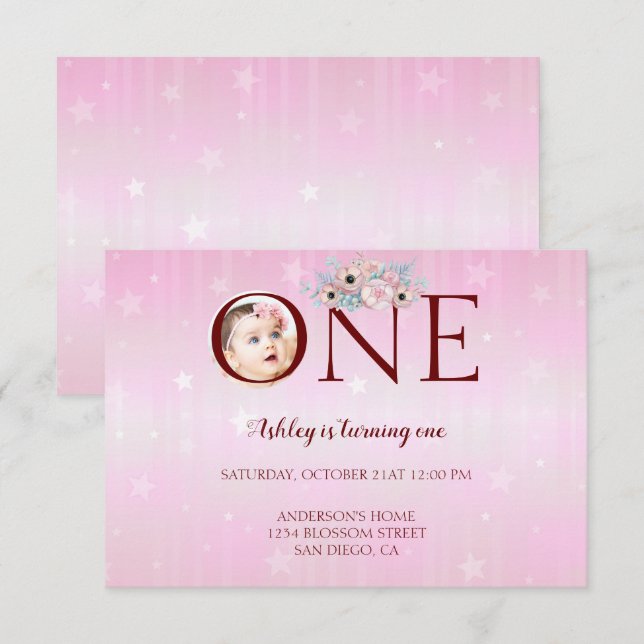 Custom Photo 1st Birthday Invitation (Front/Back)