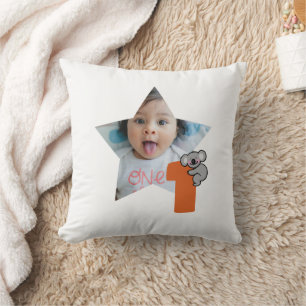 Custom Photo 1st Birthday, One Sweet Year, Koala Throw Pillow