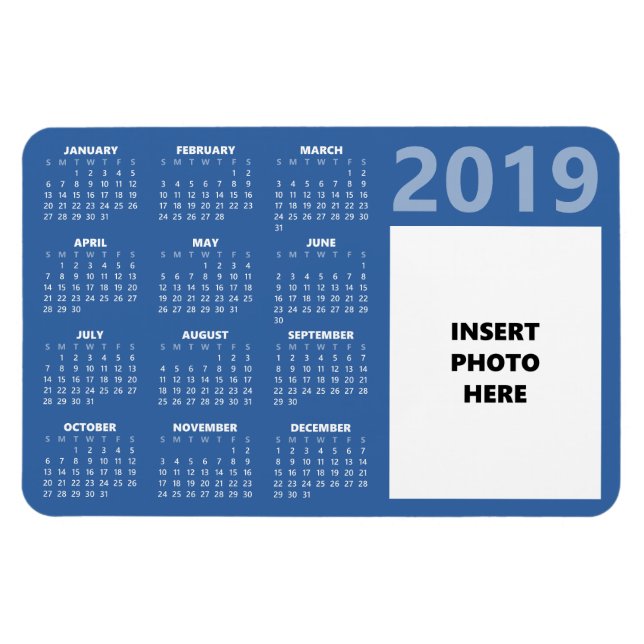 Custom Photo 2019 Calendar Magnet - Blue (Horizontal)