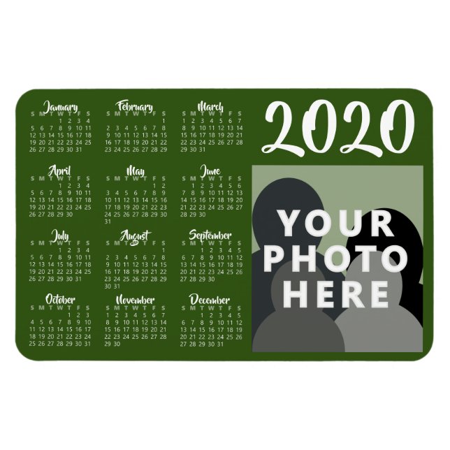 Custom Photo 2020 Calendar Magnet Template | Green (Horizontal)