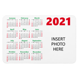 Custom Photo 2021 Calendar Christmas Red Green Magnet