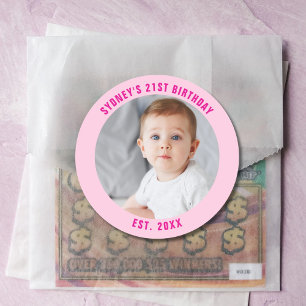 Custom Photo 21st 2Oth 30th 40th Birthday Party Classic Round Sticker