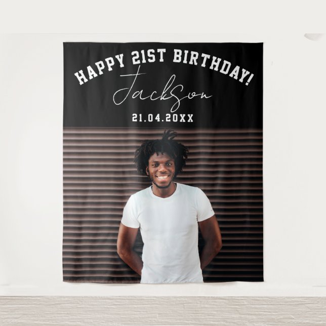 Custom Photo 21st Birthday Party Wall Backdrop Tapestry (Front)