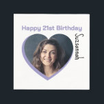 Custom Photo 21st Happy Birthday Party Template Napkin<br><div class="desc">Make any special occasion fun with a heart shaped photo and message on a napkin. Replace the placeholder photograph with your photo. A square photo with subject centred works best. Personalize the template fields, remove text or use the edit design tool to select a font style, size, and colour you...</div>