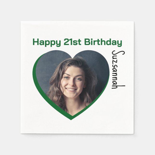 Custom Photo 21st Happy Birthday Party Template Napkin (Front)