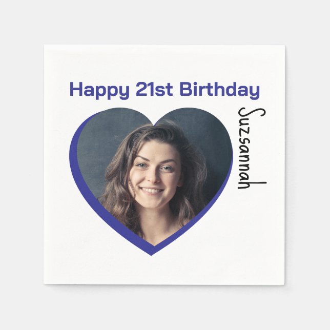 Custom Photo 21st Happy Birthday Party Template Napkin (Front)