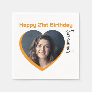 Custom Photo 21st Happy Birthday Party Template Napkin