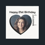 Custom Photo 21st Happy Birthday Party Template Napkin<br><div class="desc">Make any special occasion fun with a heart shaped photo and message on a napkin. Replace the placeholder photograph with your photo. A square photo with subject centred works best. Personalize the template fields, remove text or use the edit design tool to select a font style, size, and colour you...</div>