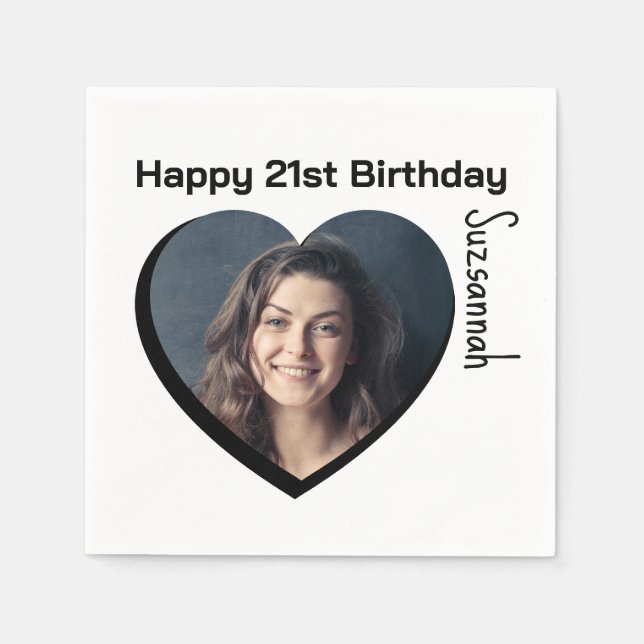 Custom Photo 21st Happy Birthday Party Template Napkin (Front)