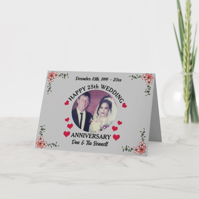 Custom Photo 25th Wedding Anniversary Greeting Card (Front)