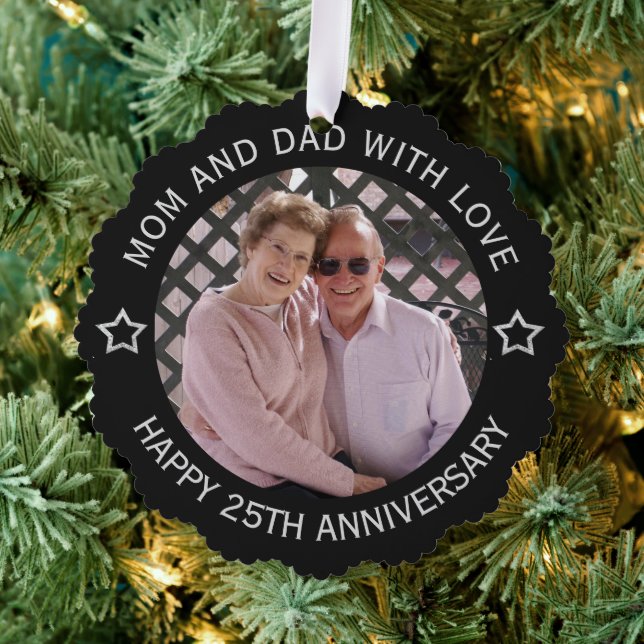 Custom Photo 25th Wedding Anniversary  Ornament Card (Insitu (Tree))