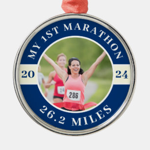 Custom Photo 26.2 My First Marathon Metal Ornament
