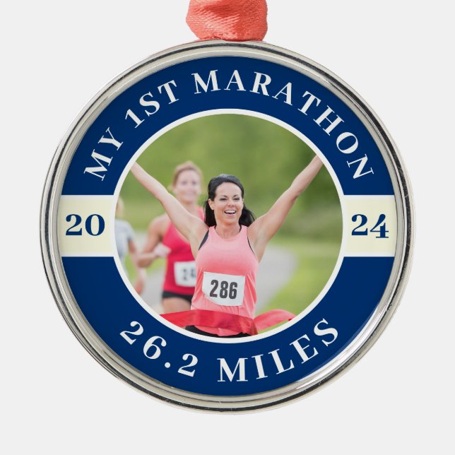 Custom Photo 26.2 My First Marathon Metal Ornament (Front)