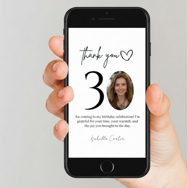 Custom Photo 30th Birthday Thank You Card (Creator Uploaded)