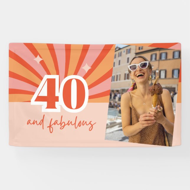 Custom photo 40 and fabulous birthday party banner (Horizontal)