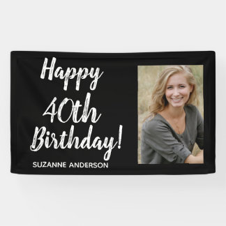 Custom Photo 40th Milestone Black Birthday Banner