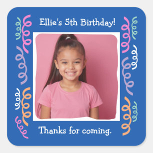 Custom Photo 5th Birthday Party Streamers Square Sticker