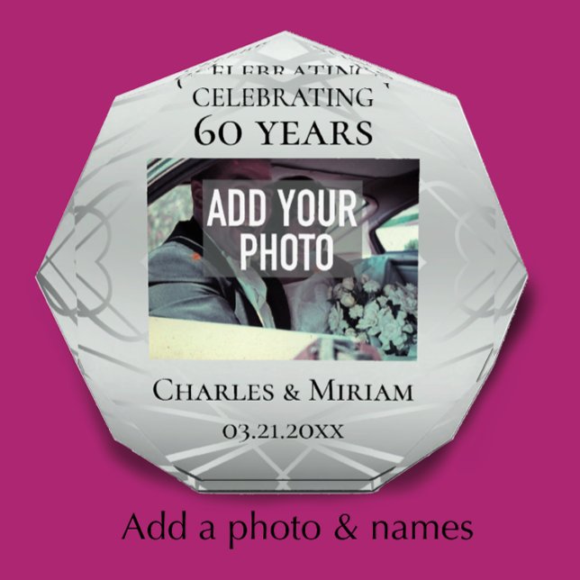 Custom Photo 60th Diamond Anniversary Keepsake (Create an elegant unique anniversary photo keepsake. Add a photo & couple’s names & anniversary date)