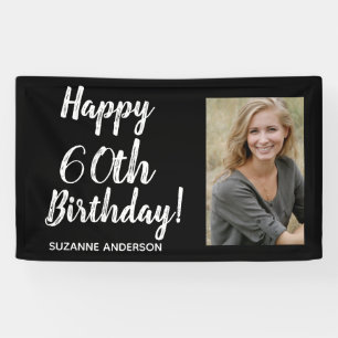 Custom Photo 60th Milestone Black Birthday Banner