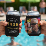 Custom Photo 70th Birthday Black and Gold  Can Cooler<br><div class="desc">Celebrate a milestone 70th birthday with this personalized black and gold can cooler. This custom can cooler is the perfect party favour and a unique gift for a 70-year-old. Easily customize it with the birthday person's name, birth year (e.g., 'Since 1956'), and a special photo. The elegant black and faux...</div>