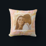 Custom Photo Abstract Pink Swirl Trendy Newlywed Throw Pillow<br><div class="desc">This personalized pillow design is perfect for celebrating love and memories with an elegant touch. Featuring a soft, abstract swirl background in pastel pink, yellow, and gold hues, this pillow adds a dreamy, artistic vibe to any space. Customize it with a cherished photo and names, making it an ideal keepsake...</div>