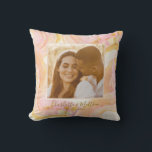 Custom Photo Abstract Pink Swirl Trendy Newlywed Throw Pillow<br><div class="desc">This personalized pillow design is perfect for celebrating love and memories with an elegant touch. Featuring a soft, abstract swirl background in pastel pink, yellow, and gold hues, this pillow adds a dreamy, artistic vibe to any space. Customize it with a cherished photo and names, making it an ideal keepsake...</div>