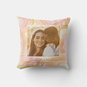 Custom Photo Abstract Pink Swirl Trendy Newlywed Throw Pillow