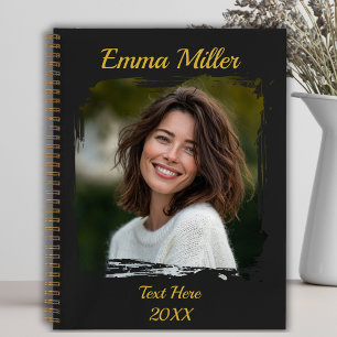Custom Photo   Add Name or Text   Black Notebook