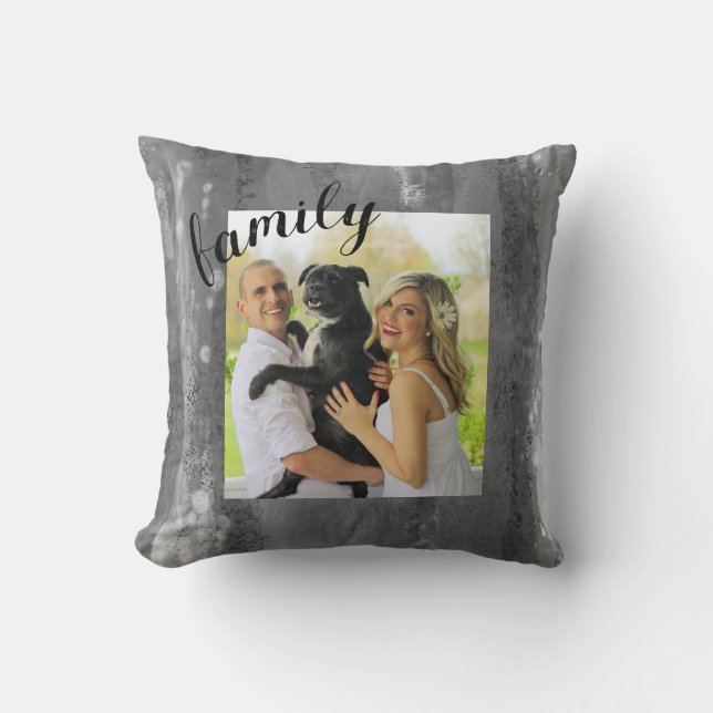 custom photo add your own personalize grey throw pillow (Front)