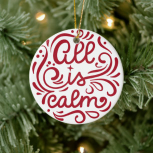 Custom Photo All is Calm Holiday Christmas Ceramic Ornament
