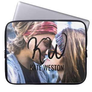 Custom Photo and Brush Script Monogram Laptop Sleeve