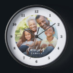 Custom Photo and Family Name Personalized Clock<br><div class="desc">Create a special one of a kind round or square wall clock personalized with your photo and family name monogram. The design features simple modern black and white fonts, or use the design tools to choose any fonts and colours to match your own home decor style. A custom clock is...</div>
