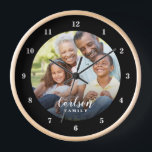 Custom Photo and Family Name Personalized Clock<br><div class="desc">Create a special one of a kind round or square wall clock personalized with your photo and family name monogram. The design features simple modern black and white fonts, or use the design tools to choose any fonts and colours to match your own home decor style. A custom clock is...</div>