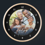 Custom Photo and Family Name Personalized Clock<br><div class="desc">Create a special one of a kind round or square wall clock personalized with your photo and family name monogram. The design features simple modern black and white fonts, or use the design tools to choose any fonts and colours to match your own home decor style. A custom clock is...</div>