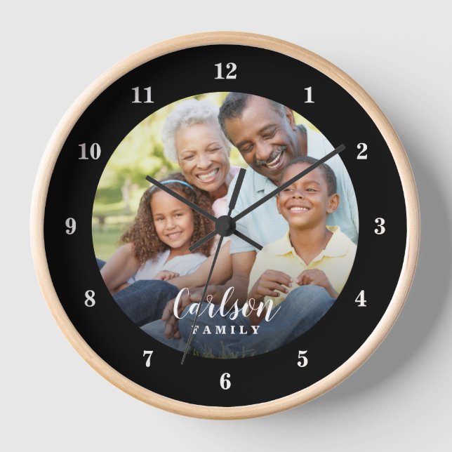 Custom Photo and Family Name Personalized Clock (Front)